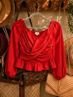 Etro Vibrant Red Draped Peplum Blouse